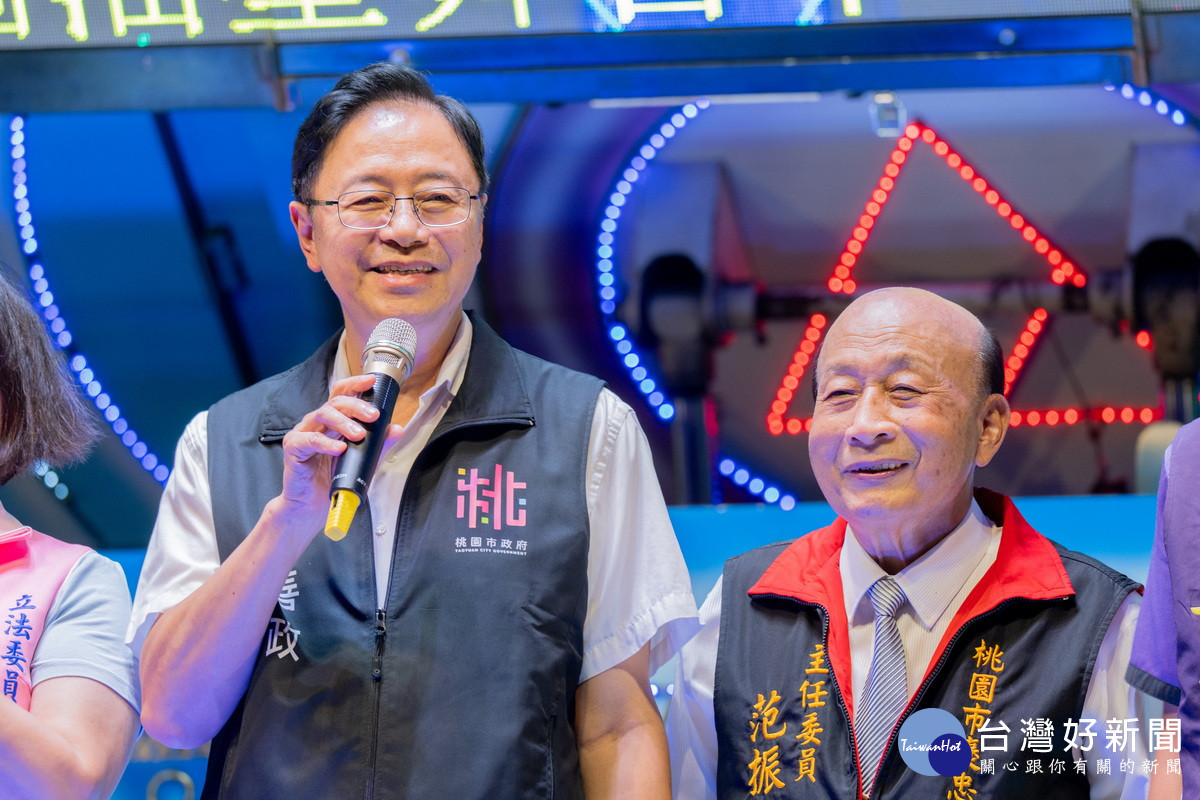 桃園市長張善政於「114年義民節慶讚中元祭典暨輪值里交接晚會」中致詞。