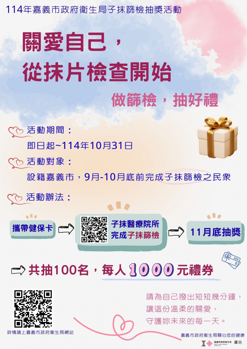 嘉義市府衛生局推出子宮頸抹片檢查抽獎活動／嘉義市府提供