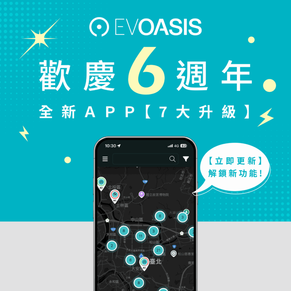 EVOASIS APP 全面升級,聚焦「找站→到站→充電結束」,體驗更直覺安心。(圖/EVOASIS源點科技)