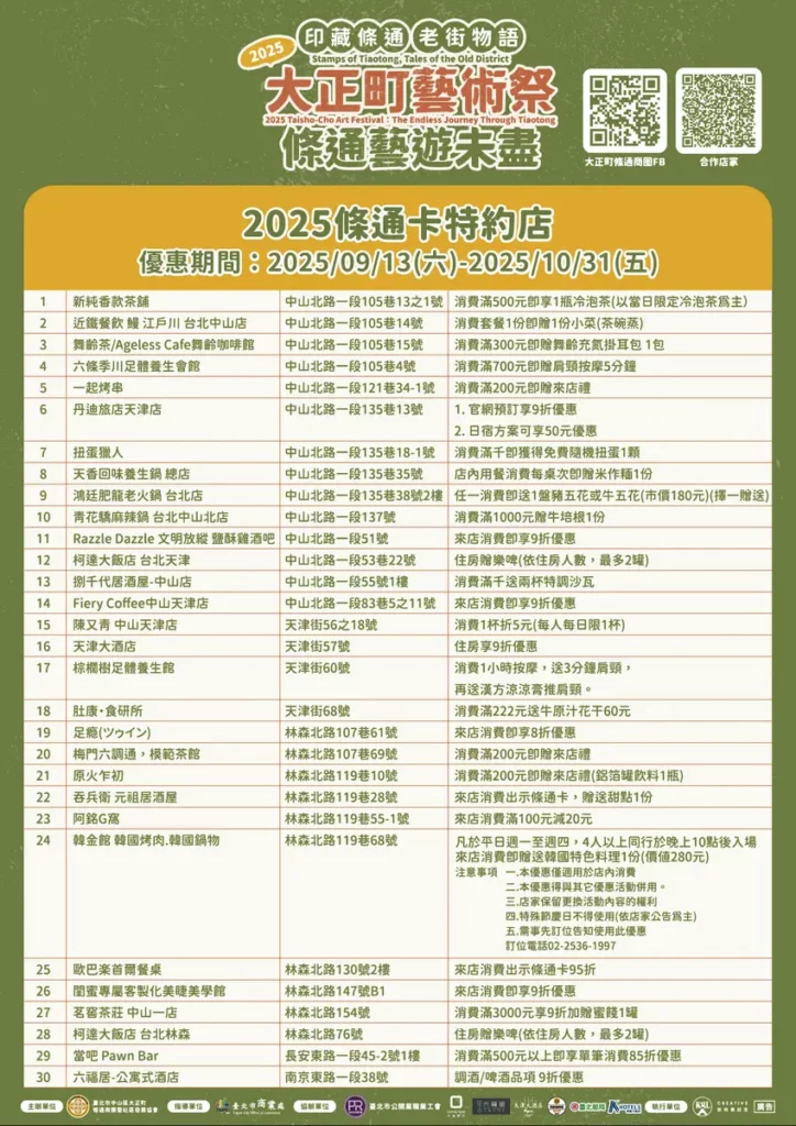 「印藏條通‧滿額換卡優惠」配合店家名單