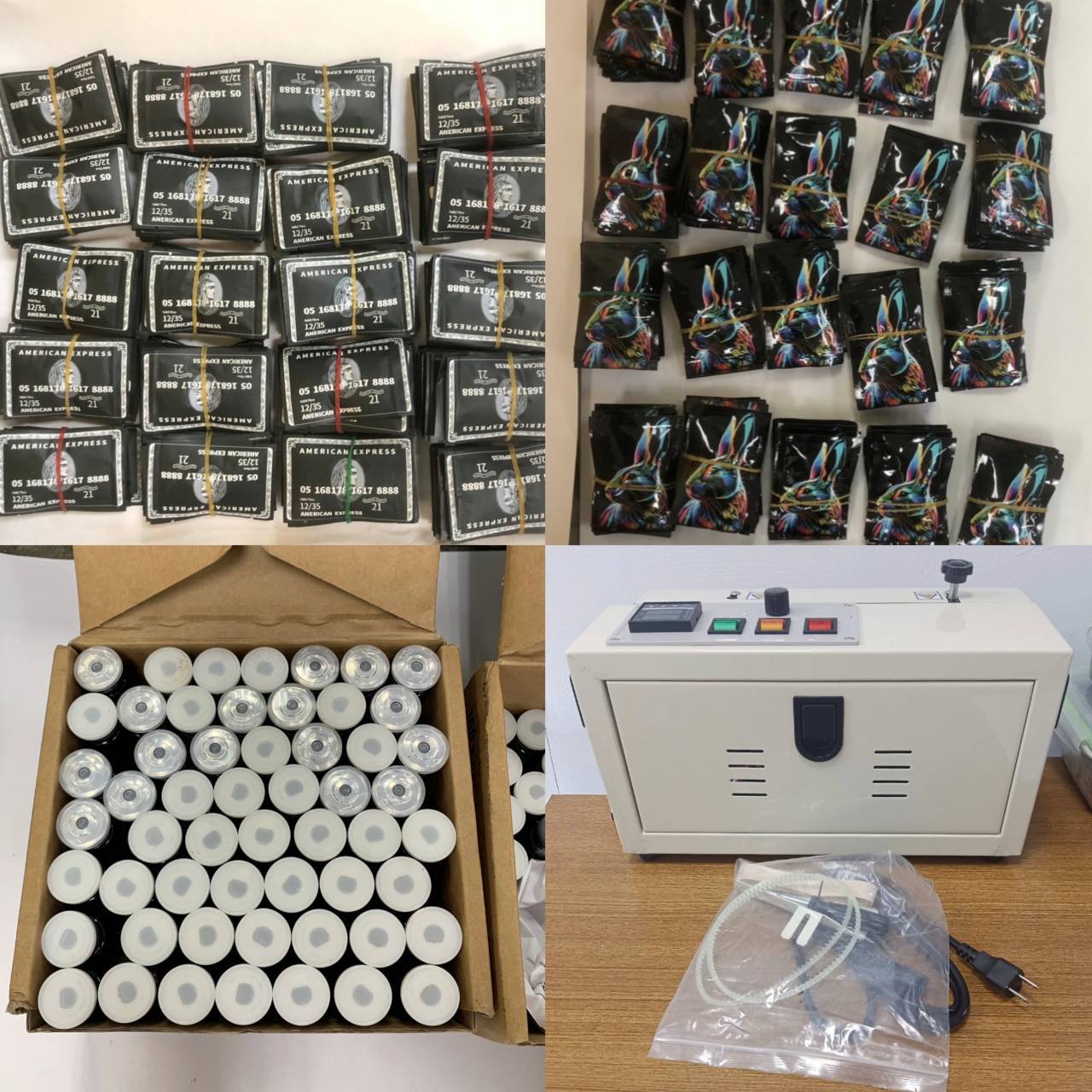 警方共查獲3211包重達9773公克的毒咖啡包、36顆毒哈密瓜錠、133瓶液態一粒眠、24包K他命等各式毒品。