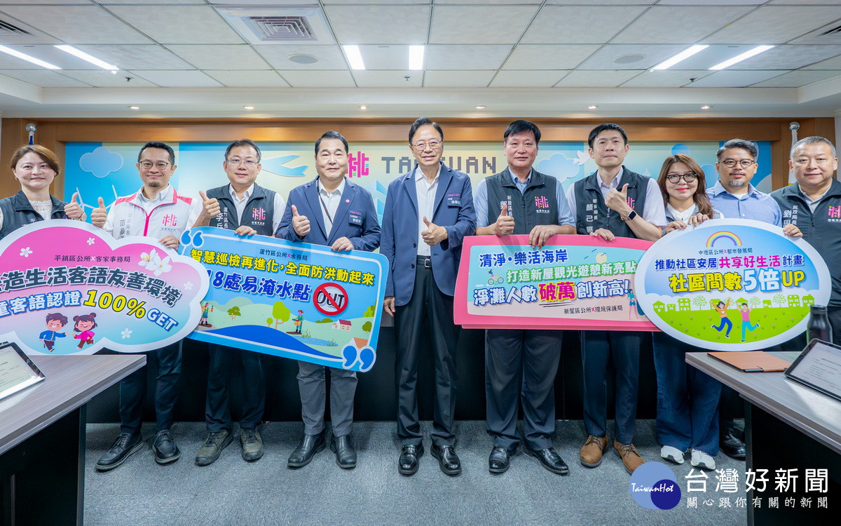 桃園市長張善政於市政會議中頒發「114年各區公所與局處共同提案考核第1名」獎項。