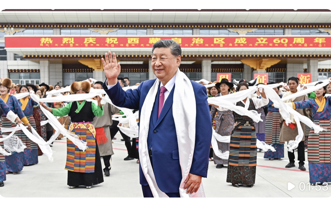 ▲自由世界強烈譴責中共破害西藏宗教,圖為習近平前往西藏參加自治區60周年慶典。