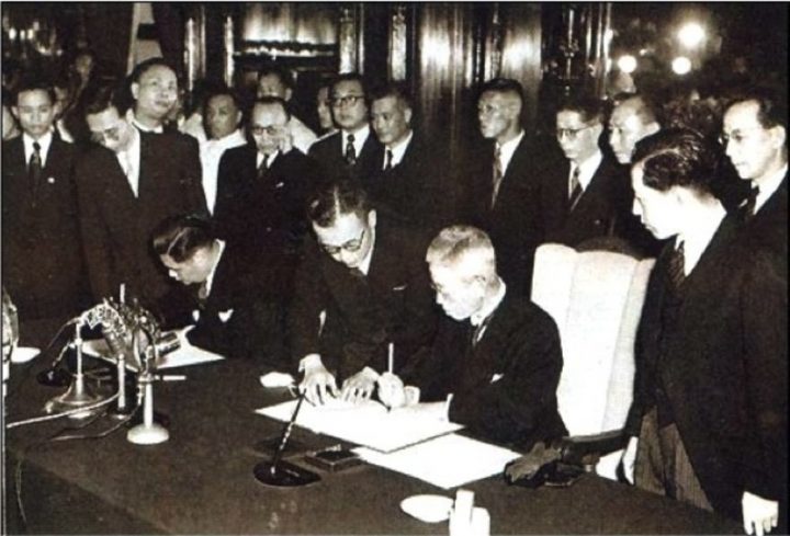 ▲1952年中華民國與日本國間和平條約(中日和平條約)簽約儀式現場。