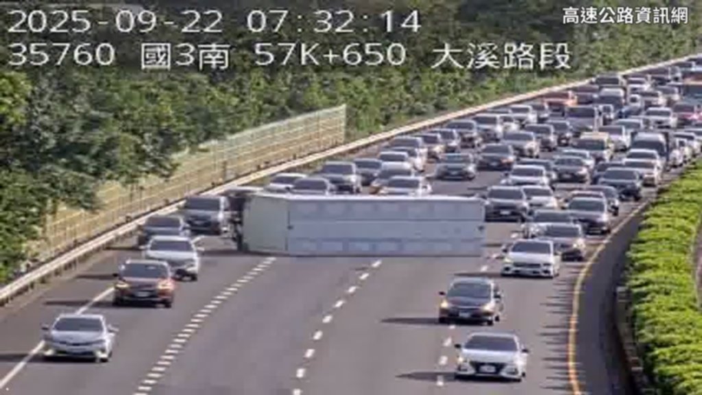快訊／快改道！國道三號大貨車翻覆橫躺路中　土城至大溪回堵「紫爆」