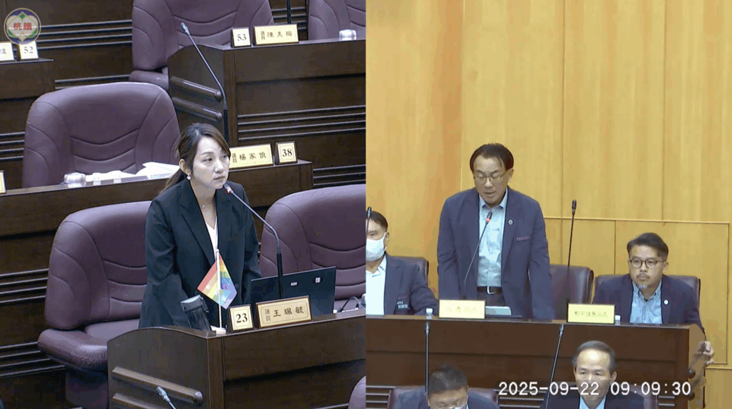 桃園市議員王珮毓(左)、桃園市交通局長張新福(右)。(圖/桃園市議會直播)