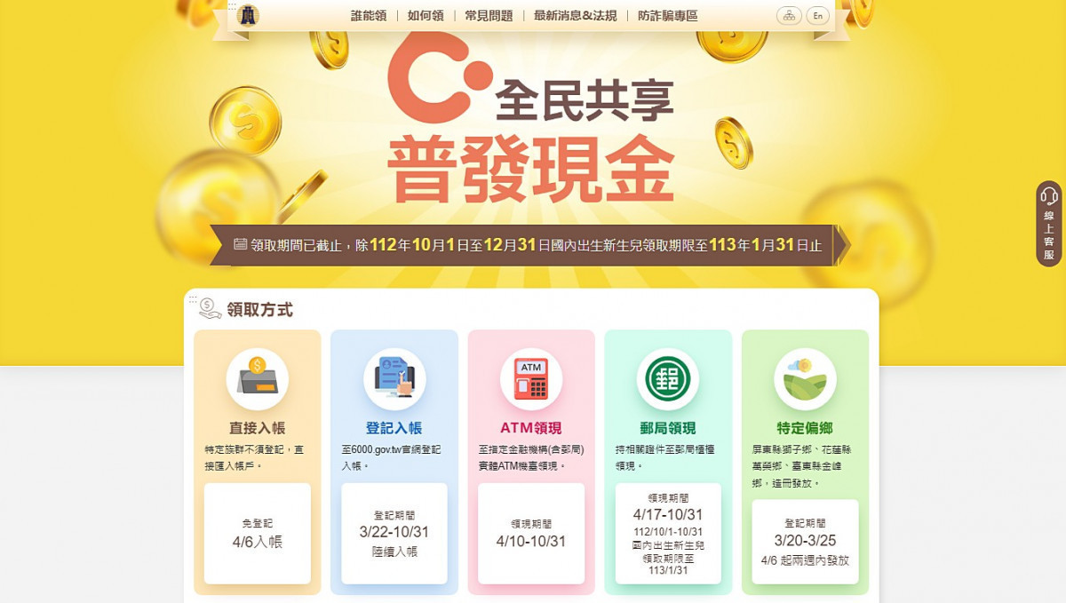 2023年度全民共享普發現金6000元登記官網。（圖／資料照片，圖源：翻攝自全民共享普發現金官網pro.6000.gov.tw）