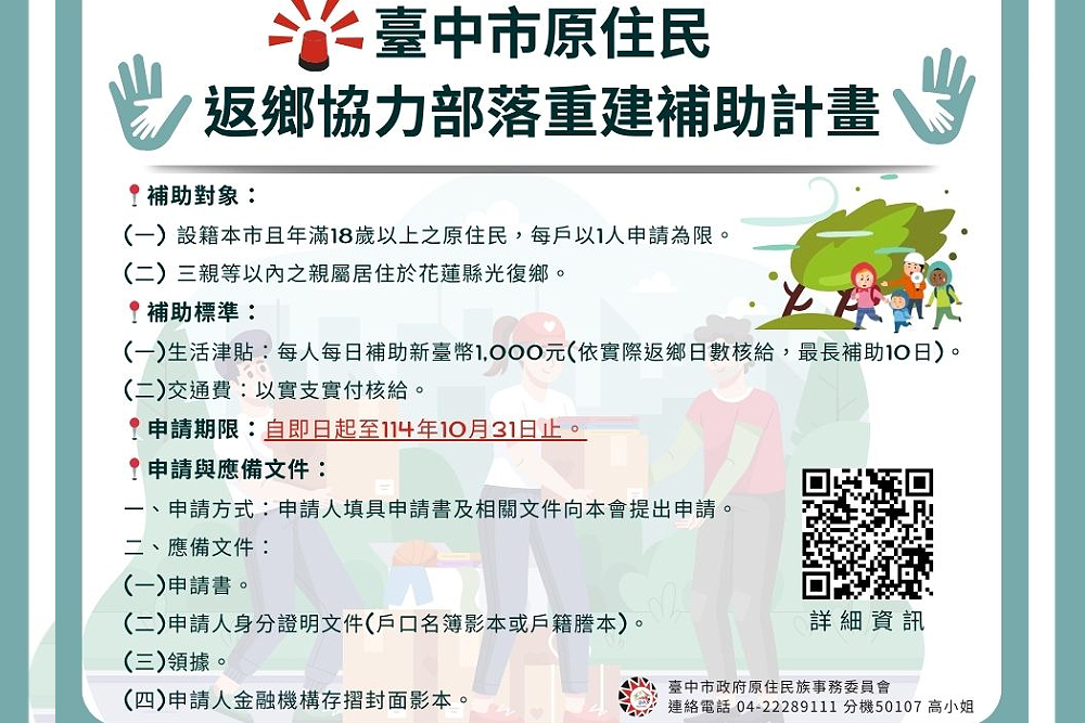 全國首創「返鄉重建津貼」最高1萬 盧秀燕:讓族人無後顧之憂 228 全國首創「返鄉重建津貼」最高1萬 盧秀燕:讓族人無後顧之憂 227