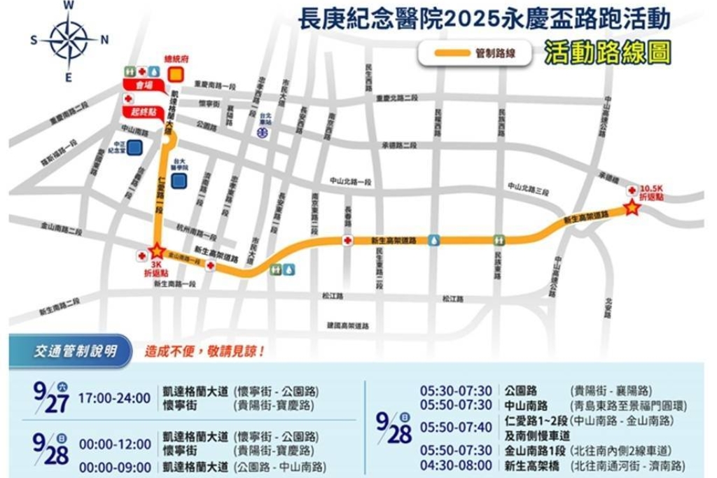 長庚紀念醫院2025永慶盃路跑 週日登場 相關交通管制措施 請用路人提前改道行駛 1 MEITU 20250926 085111722
