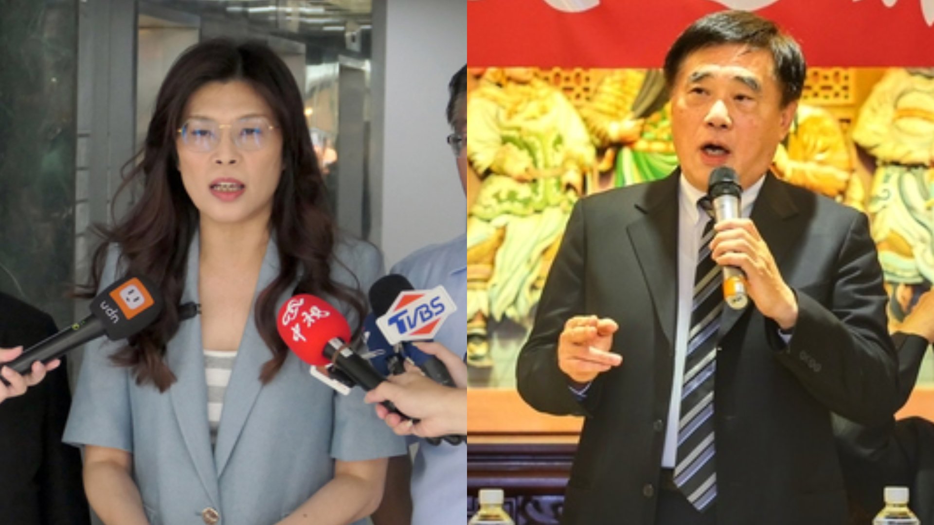 根據《美麗島電子報》公布的最新民調,國民黨主席選舉,郝龍斌(右)目前支持度領先,鄭麗文(左)次之。中央社