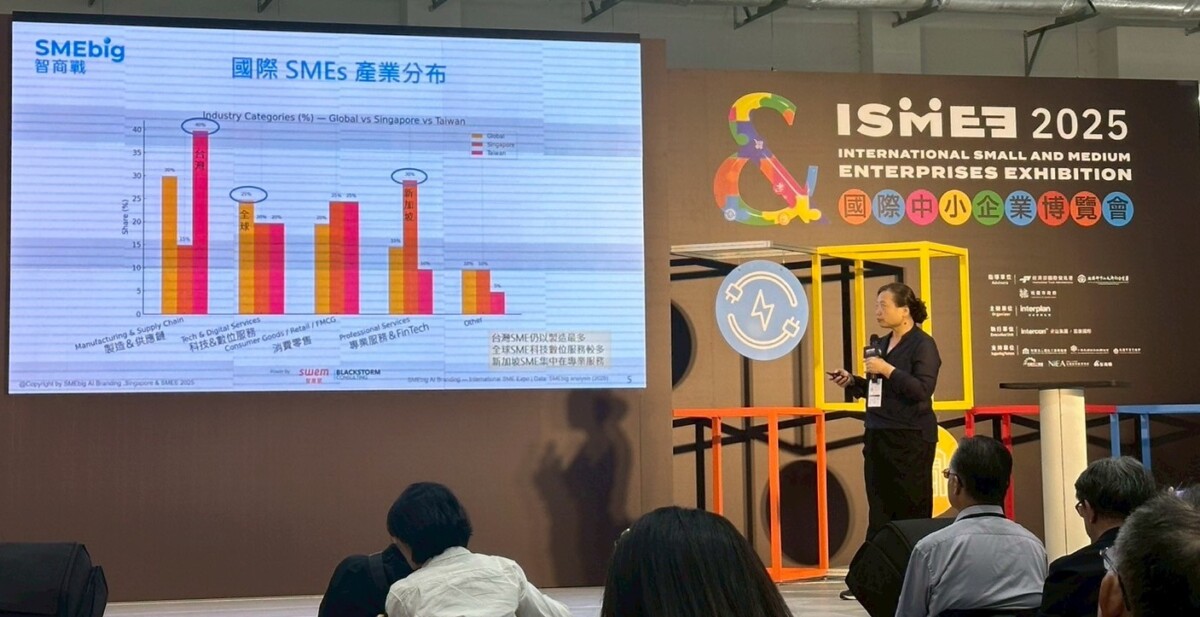 ▲新加坡智商戰執行合夥人吳秀倫於【ISMEE 中小企業領航論壇】發表2026十大AI品牌科技應用報告,預測未來AI趨勢。