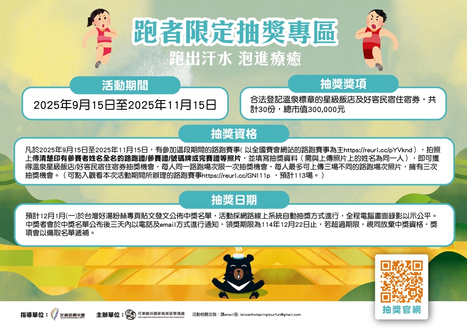 跑者限定的抽獎活動辦法。圖/交通部觀光署台灣好湯提供