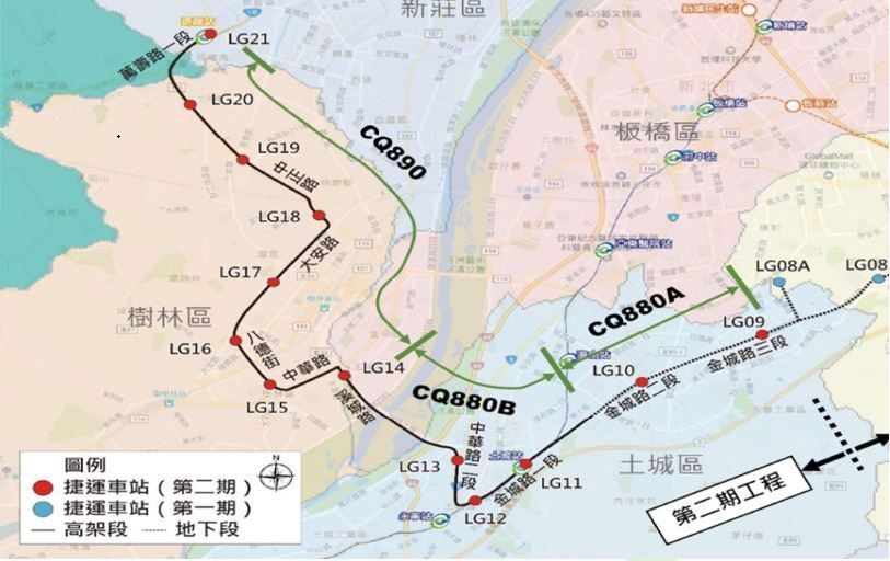 全面動工差一步! 捷運土城高架段將採保留決標 2 《圖說》土城樹林線路線圖。〈捷運局提供〉