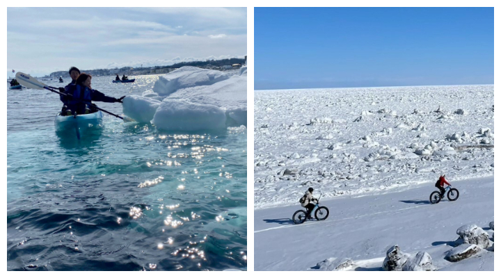 北海道網走高端體驗～流冰裡滑獨木舟、騎雪上胖胎車