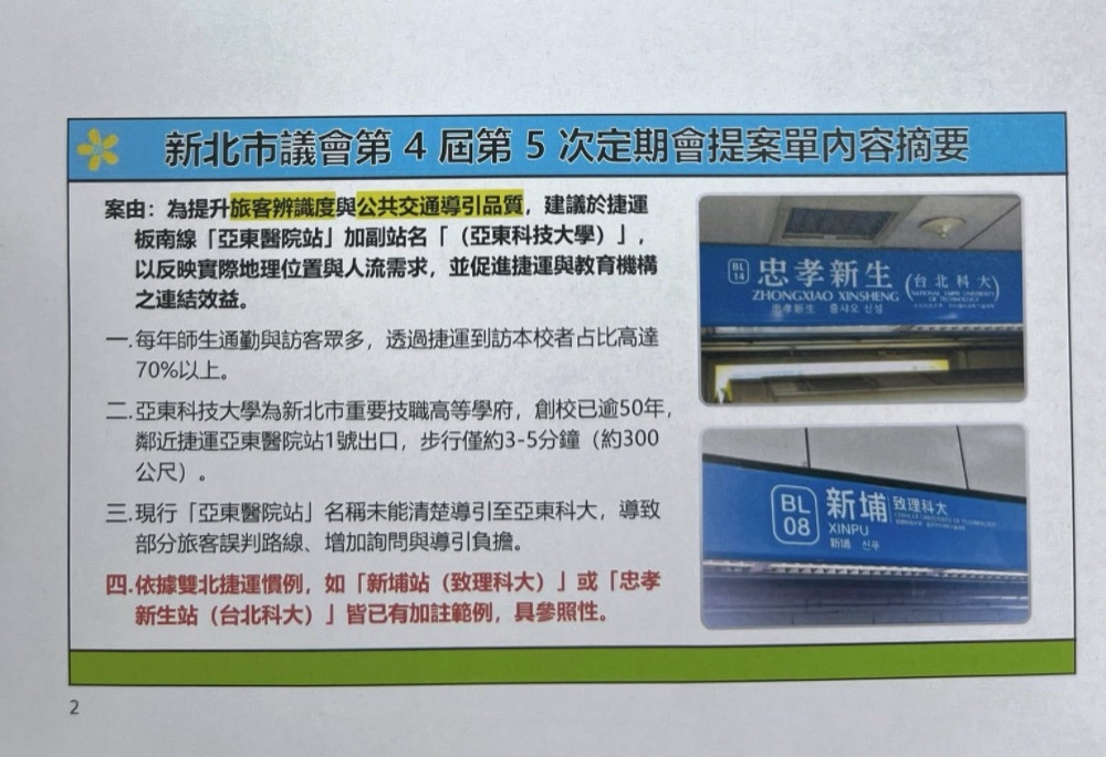 每年近萬考生受惠 劉美芳成功爭取亞東醫院站加註「亞東科大」 204 248251003a05