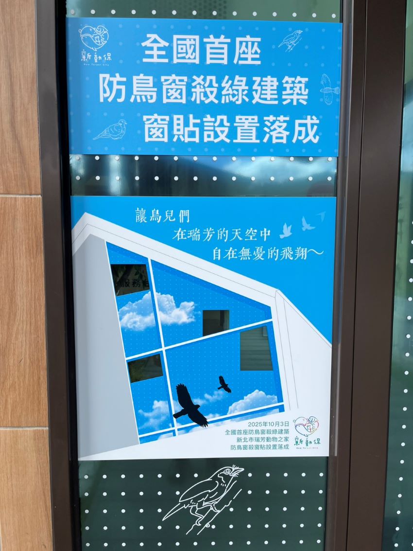 喜迎世界動物日百周年 新北打造全國首座防鳥窗殺綠建築 4 《圖說》全國首座防鳥窗殺玻璃。〈動保處提供〉