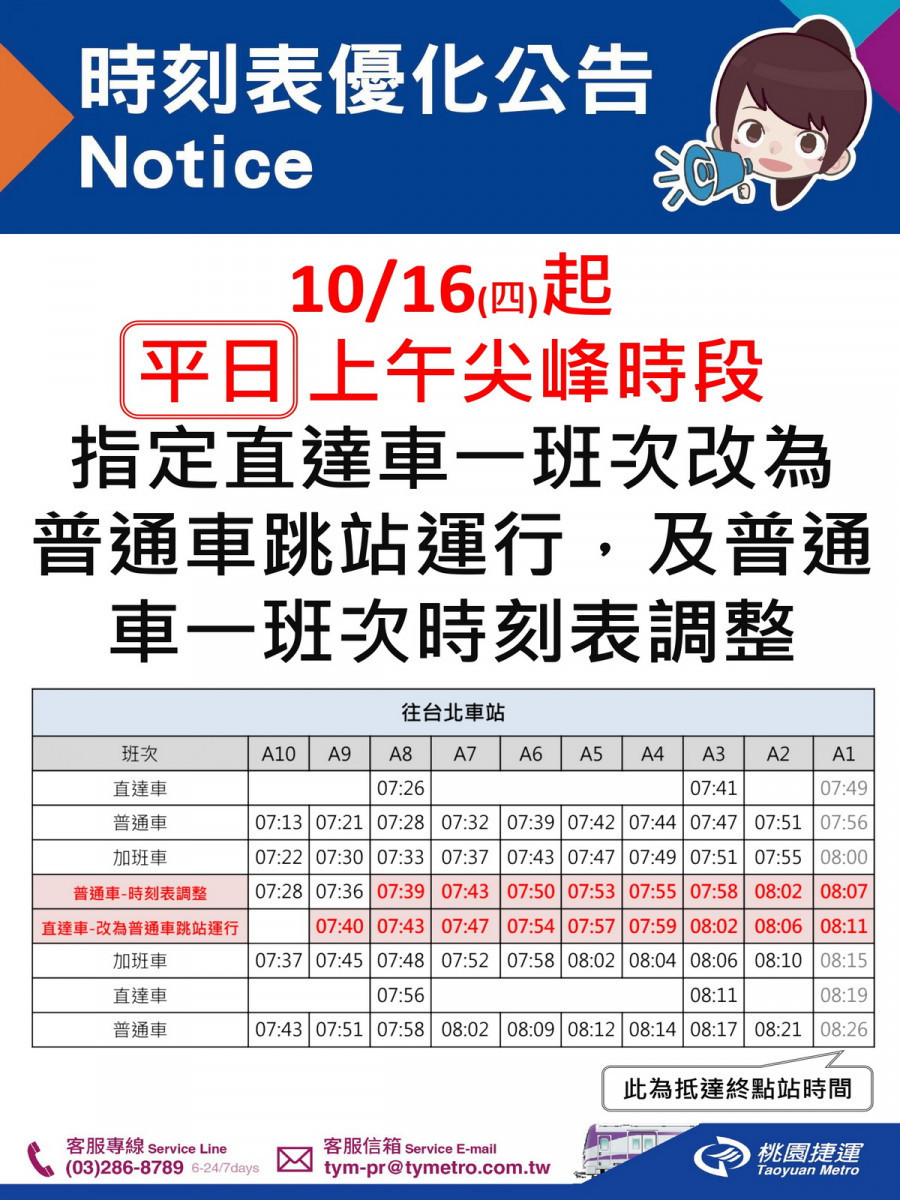 機場捷運10/16起調整運行模式公告。<br /><br /> 