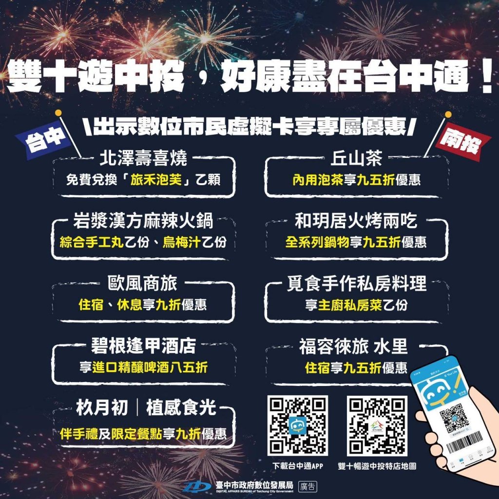 《台中通》攻略中投!國慶雙主場千家優惠暢遊3天
