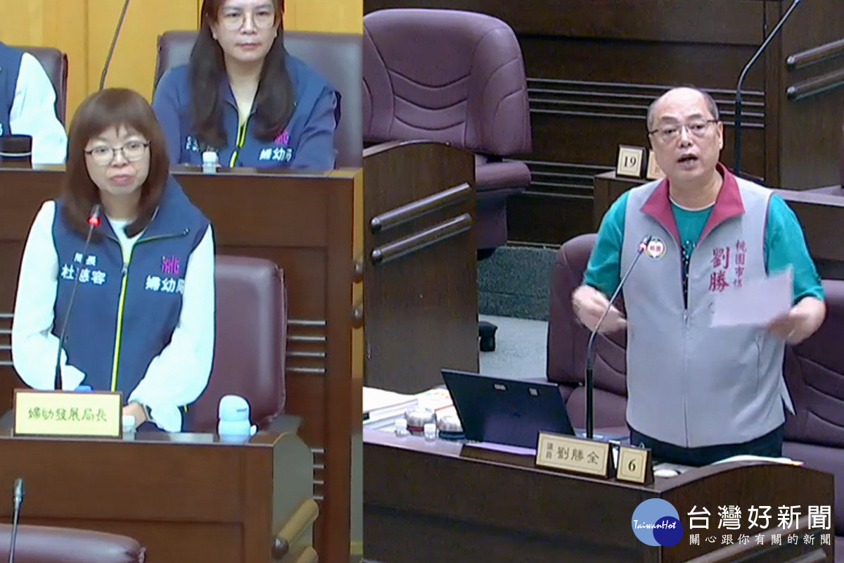 針對幼兒問題,桃園市議員劉勝全質詢婦幼局長杜慈容。