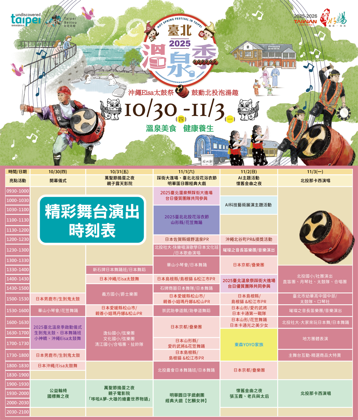 舞台演出時刻表。圖/台北市溫泉發展協會提供