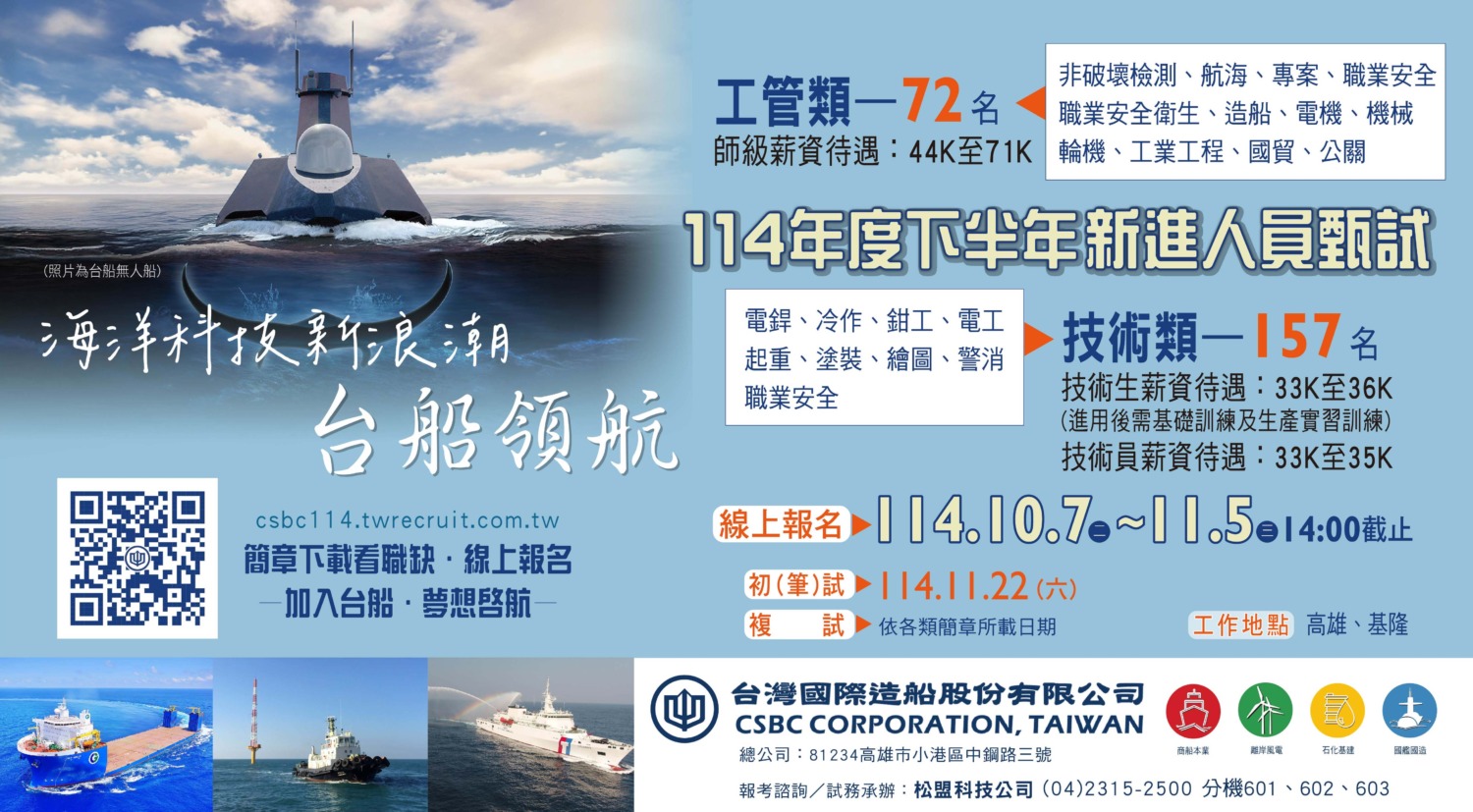 台船公司「I WANT YOU」 招考229名 培養國艦國造、離岸風電與智慧船舶前瞻人才
