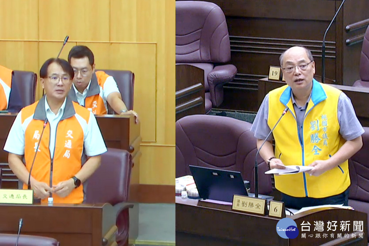 針對綠色運輸議題桃園市議員劉勝全質詢交通局長張新福。<br /><br />