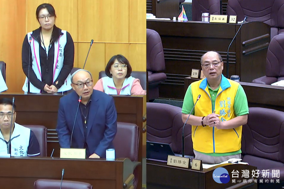 針對「南崁兒童藝術村」營運管理,桃園議市員劉勝全質詢文化局長邱正生。