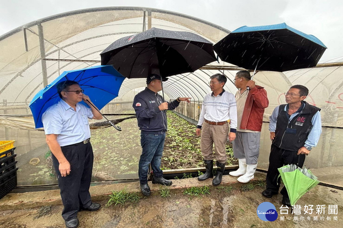 豪雨釀災水淹農作物,市府農業局長陳冠義偕同相關單位進行勘災。