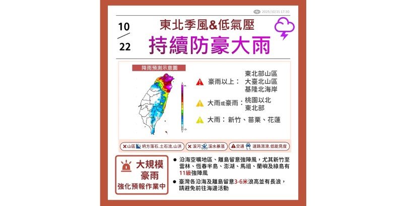 雨神持續發威！桃園以北及宜蘭雨彈狂炸 東北季風影響至下週