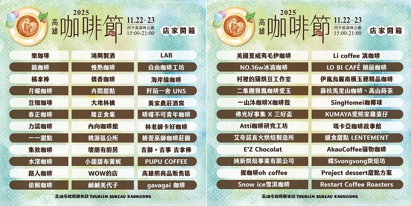 60家世界冠軍、在地原鄉咖啡職人齊聚！「2025高雄咖啡節」11/22香氣瀰漫凹子底公園