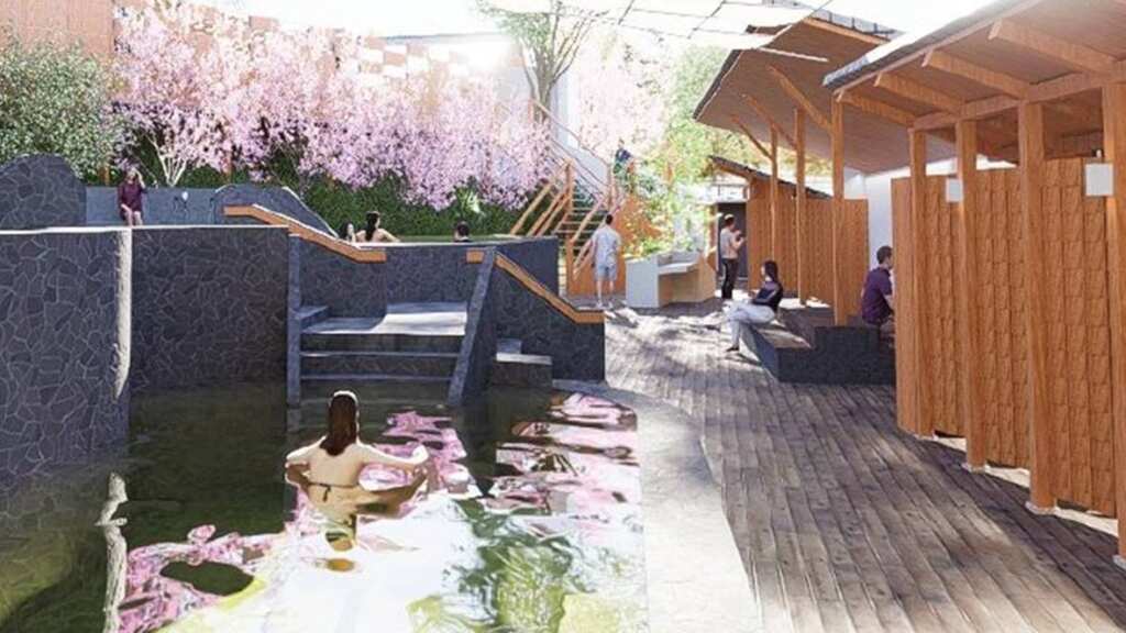▲日式氛圍櫻花林泡湯池。