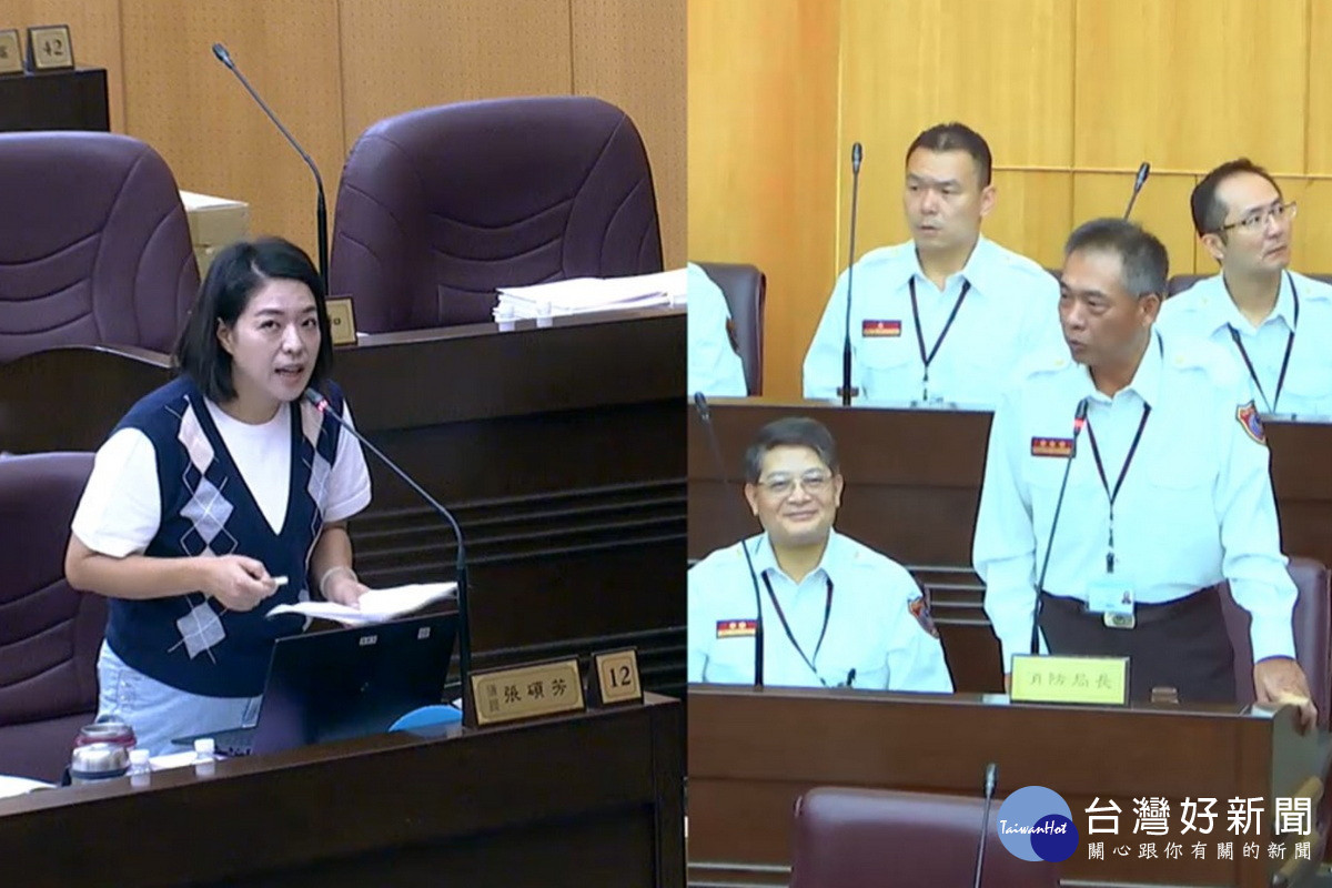 園市議員張碩芳質詢消防局長龔永信。<br /><br />