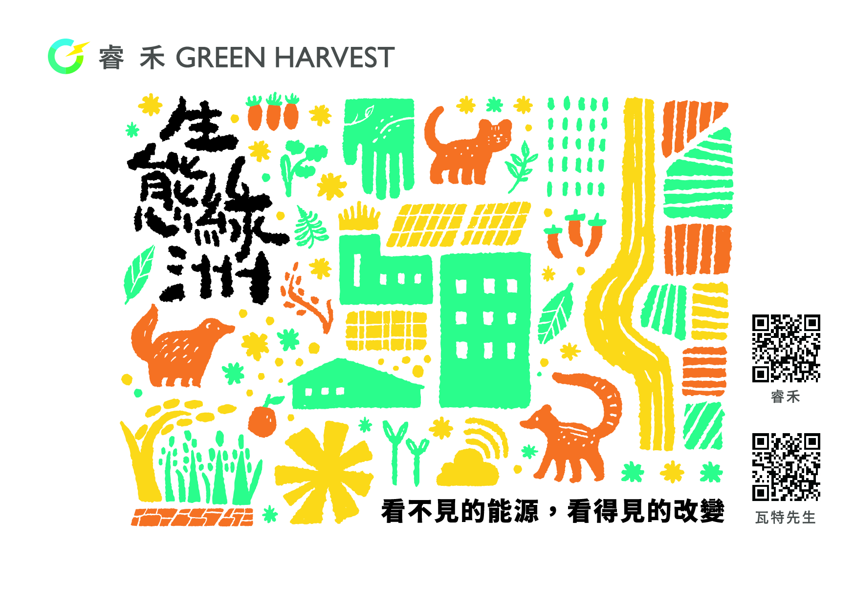 睿禾以契作「三貓田」為主題設計套印集章明信片，邀請觀眾體驗永續共榮的創意互動。圖/睿禾提供