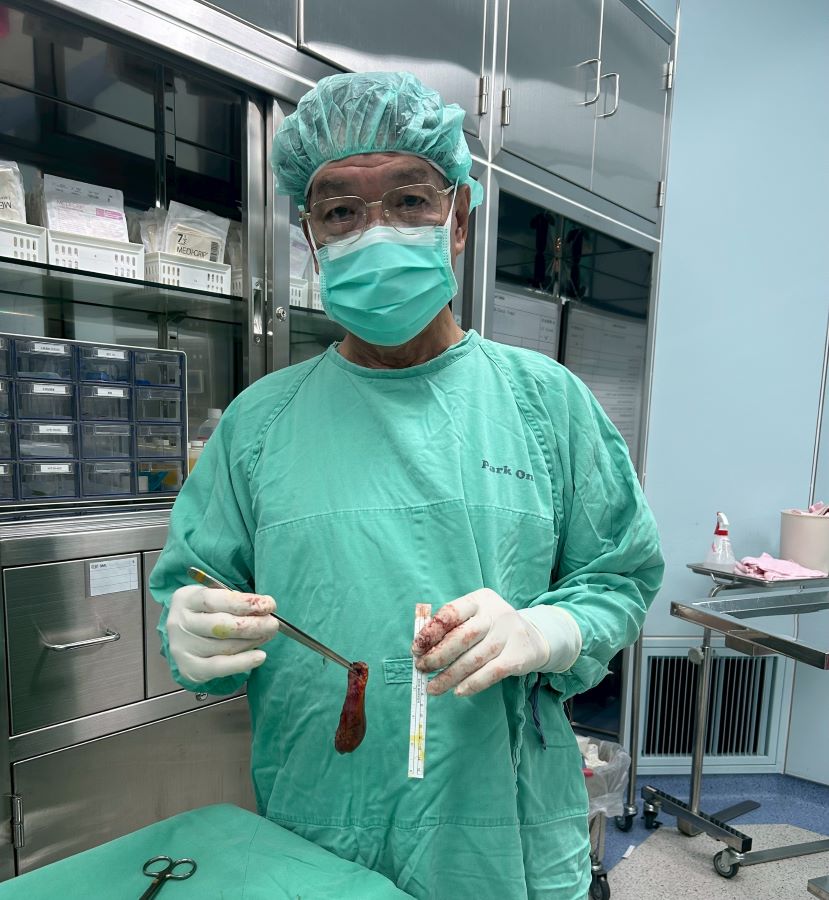 ▲博田國際醫院肝膽胰外科李金德教授指出,由於病患發炎指數極高,醫院立即放置膽囊引流管排出濃稠膽汁,及抗生素治療後病情逐漸穩定。
