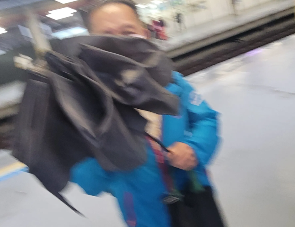 影/中壢車站月台糾紛!排隊碰撞遭阿伯架拐子攻擊 女乘客怒拍片po網
