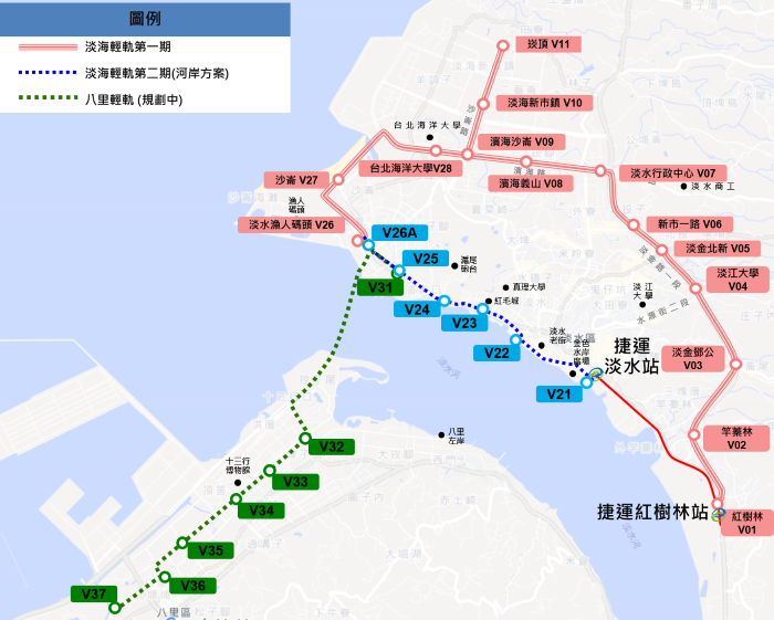 淡水重要交通命脈 淡海輕軌二期部都委會通過 15 《圖說》淡海輕軌二期路線示意圖。〈城鄉局提供〉