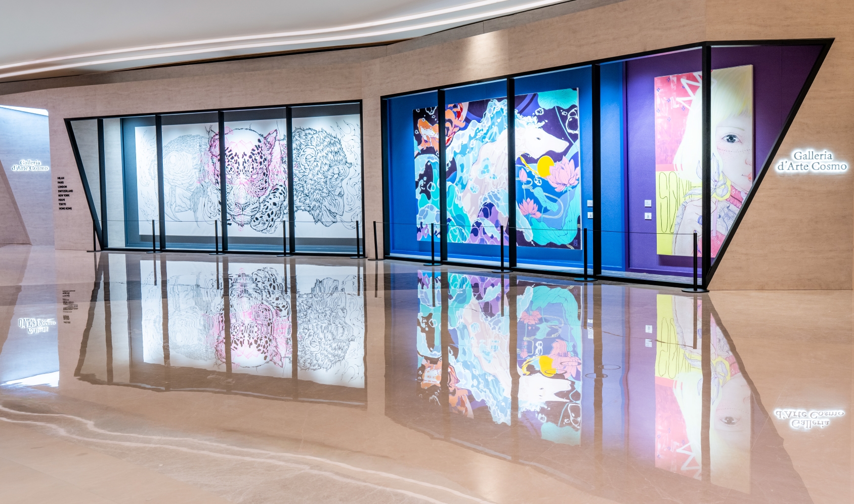 Cosmo藝術畫廊展出亞洲知名藝術家的感性作品，將空間化為一幅充滿現代創意的藝術畫布，為購物體驗注入探索與靈感。
