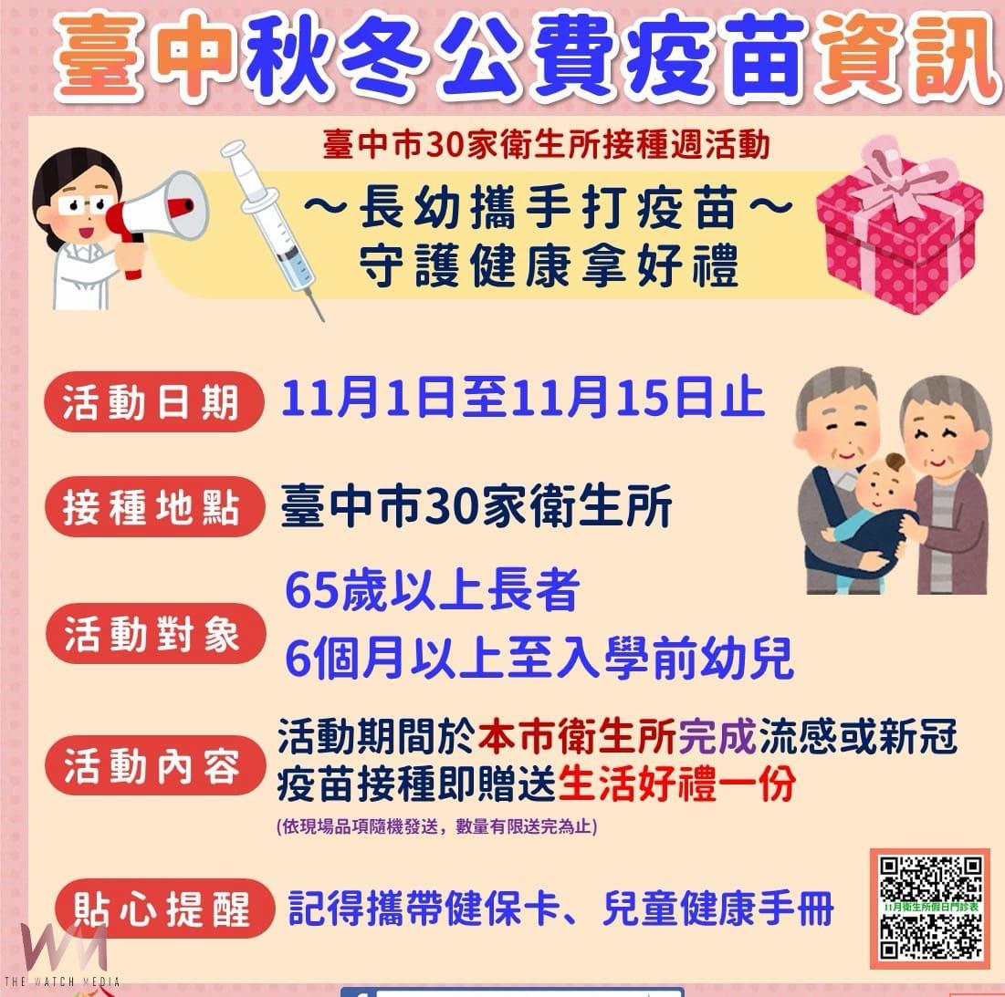 秋冬疫苗第二階段今11/1起開打 中市衛生局籲:符合公費對象儘速接種 - https://www.watchmedia01.com