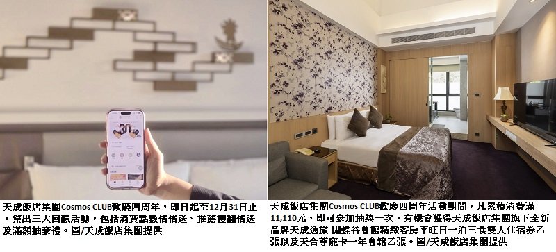 天成飯店集團Cosmos CLUB歡慶四周年祭出三重回饋 有機會獲得價值10萬元的天合尊寵卡會籍一年