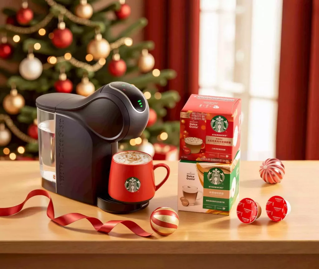 膠囊咖啡機愛用者可挑選「星巴克®%20Nespresso®節日限定膠囊禮盒」，收錄太妃核果、焦糖、香草與家常咖啡四種膠囊風味，搭配節日馬克杯，一次滿足多樣化風味體驗！