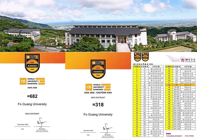 QS大學排名揭曉 佛光大學首上榜名列台灣第38展現教研能量