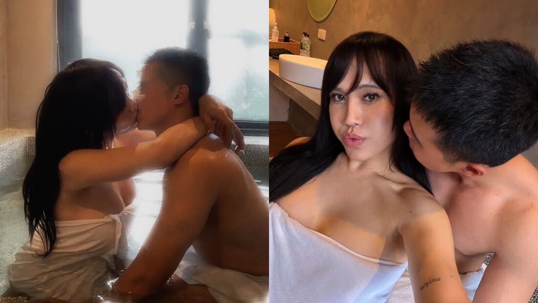 黃小愛分享和男友泡溫泉的放閃合照。(圖/翻攝黃小愛IG)