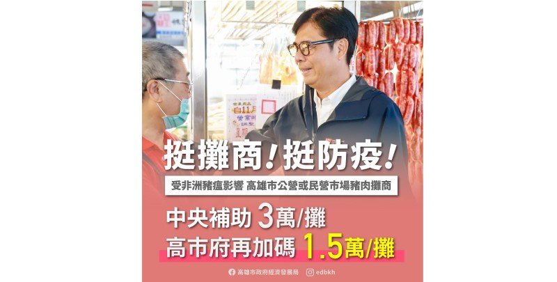 攜手傳統市場豬肉攤商挺防疫顧生計 高雄市政府加碼補助1.5萬元