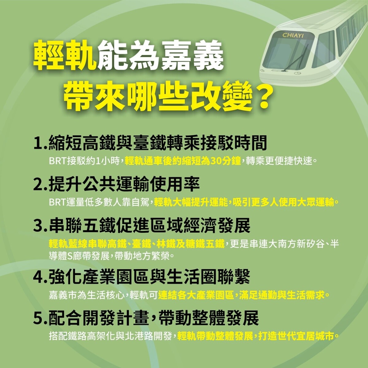高鐵聯外軌道運輸,唯獨嘉義!中央仍要求嘉義市政府依「大眾捷運系統建設及周邊土地開發計畫申請與審查作業要點」主政辦理,明顯違背交通公平性原則,更無法令人信服!(嘉義市政府提供)