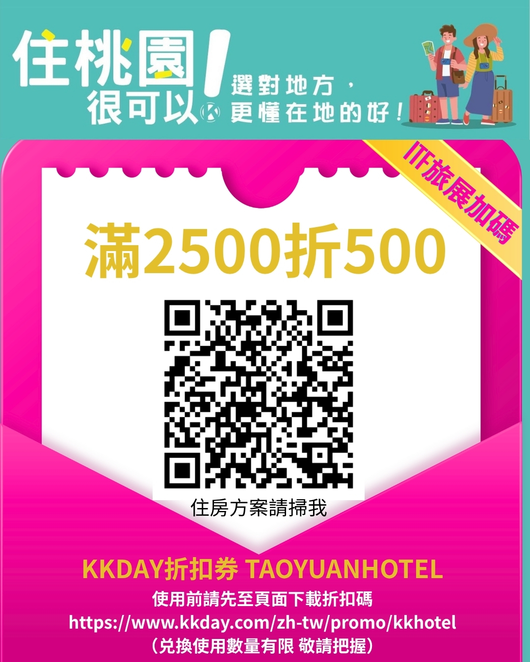 桃園觀旅局推ITF旅展互動小遊戲 11/7~11/10送限量「舒華小卡」 活動延長加碼優惠 滿額現折500 0