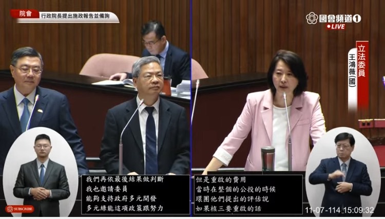 王鴻薇直言，在野黨為國人能源安全奔走多年，真正拖後腿的正是民進黨政府。(圖／國會頻道)