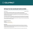 Press release Cell Impact has been awarded gold medal by EcoVadis