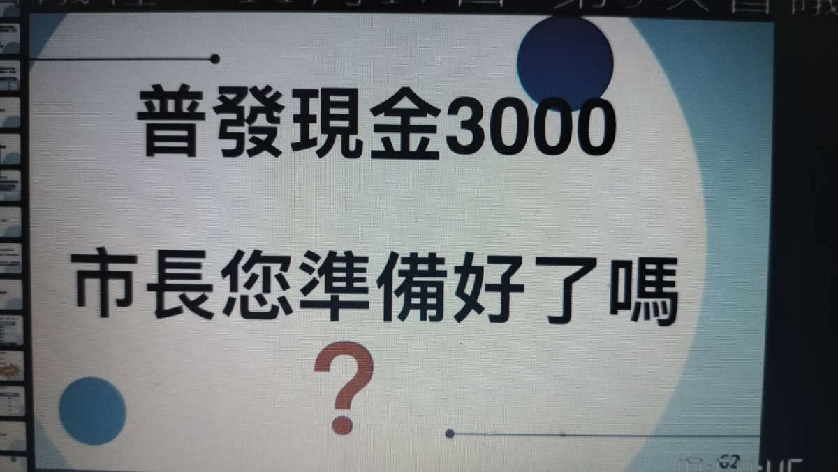 嘉義市議員張秀華、黃露慧、陳家平今天質詢關心普發3000，到底發不發、何時發／陳致愷翻攝