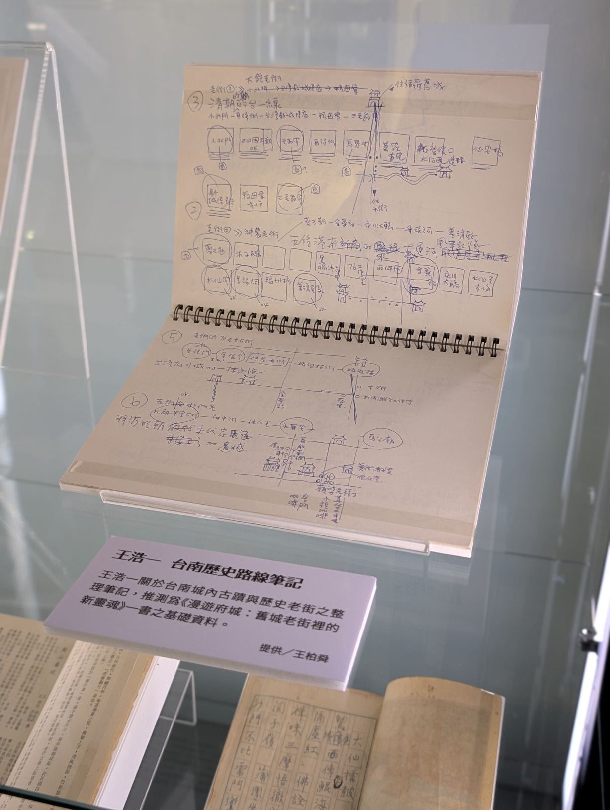 王浩一關於臺南城內古蹟與歷史老街的整理筆記,展現其細膩的觀察力,與轉化為創作的靈感。圖/文化部