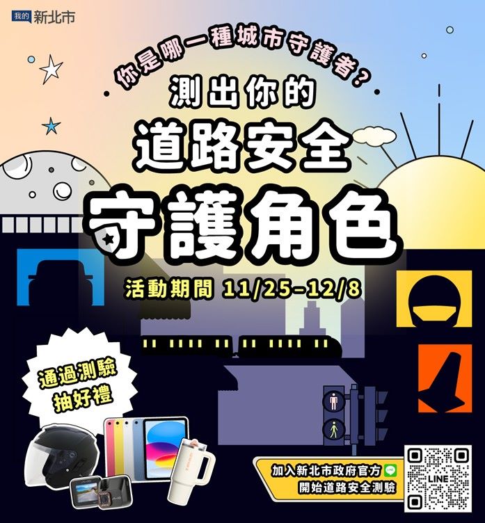 新北《你是哪種城市守護者?》交安宣導不再枯燥 25 《圖說》新北市推出《你是哪種城市守護者?》遊戲測驗,通過抽好禮。〈新聞局提供〉